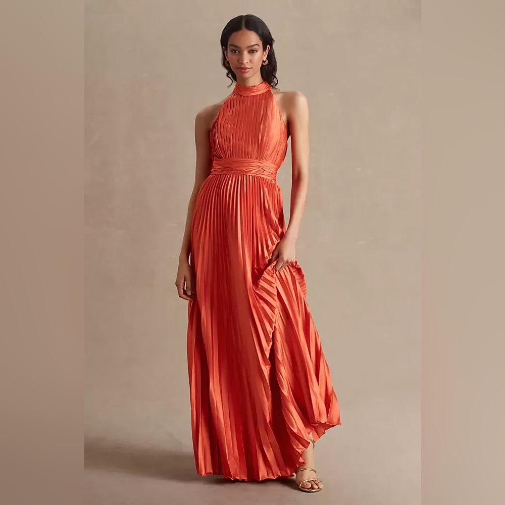 Mac Duggal Pleated Halter Neck Gown Anthropologie
